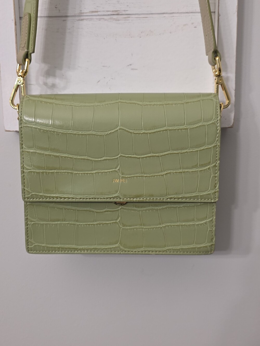 JW Pei Croc Embossed Green Crossbody Bag